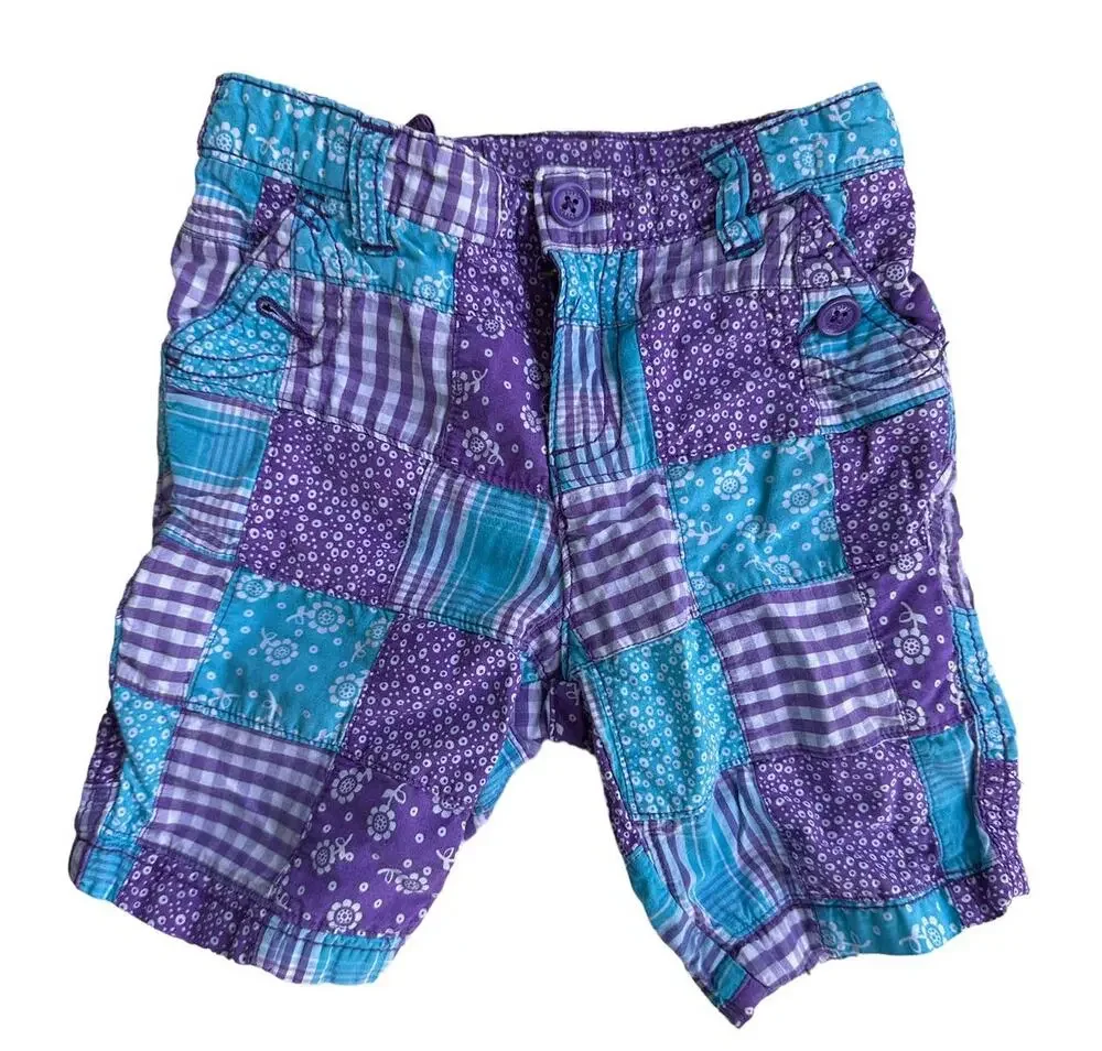 The Children's Place Girls Kids Sz 4T Blue Purple Floral Patchwork Cotton Shorts